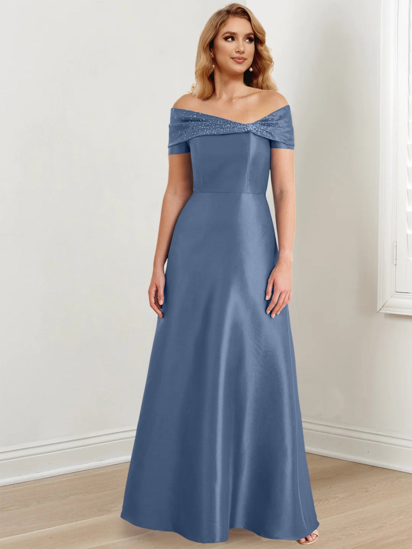 A-Line/Princess Satin Off-the-Shoulder Sleeveless Floor-Length Mother of the Bride Dresses