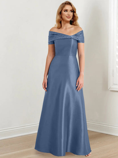 A-Line/Princess Satin Off-the-Shoulder Sleeveless Floor-Length Mother of the Bride Dresses