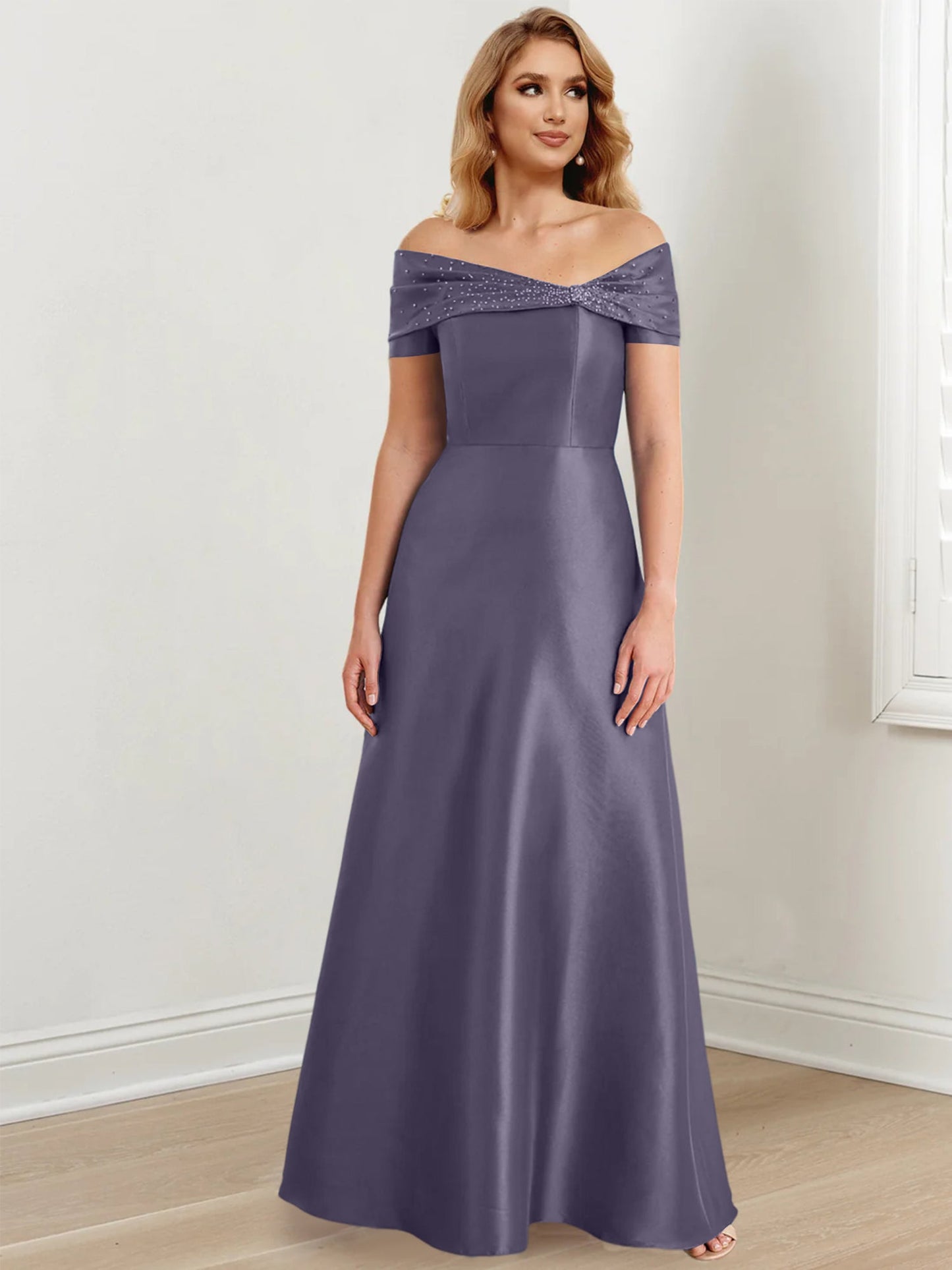 A-Line/Princess Satin Off-the-Shoulder Sleeveless Floor-Length Mother of the Bride Dresses