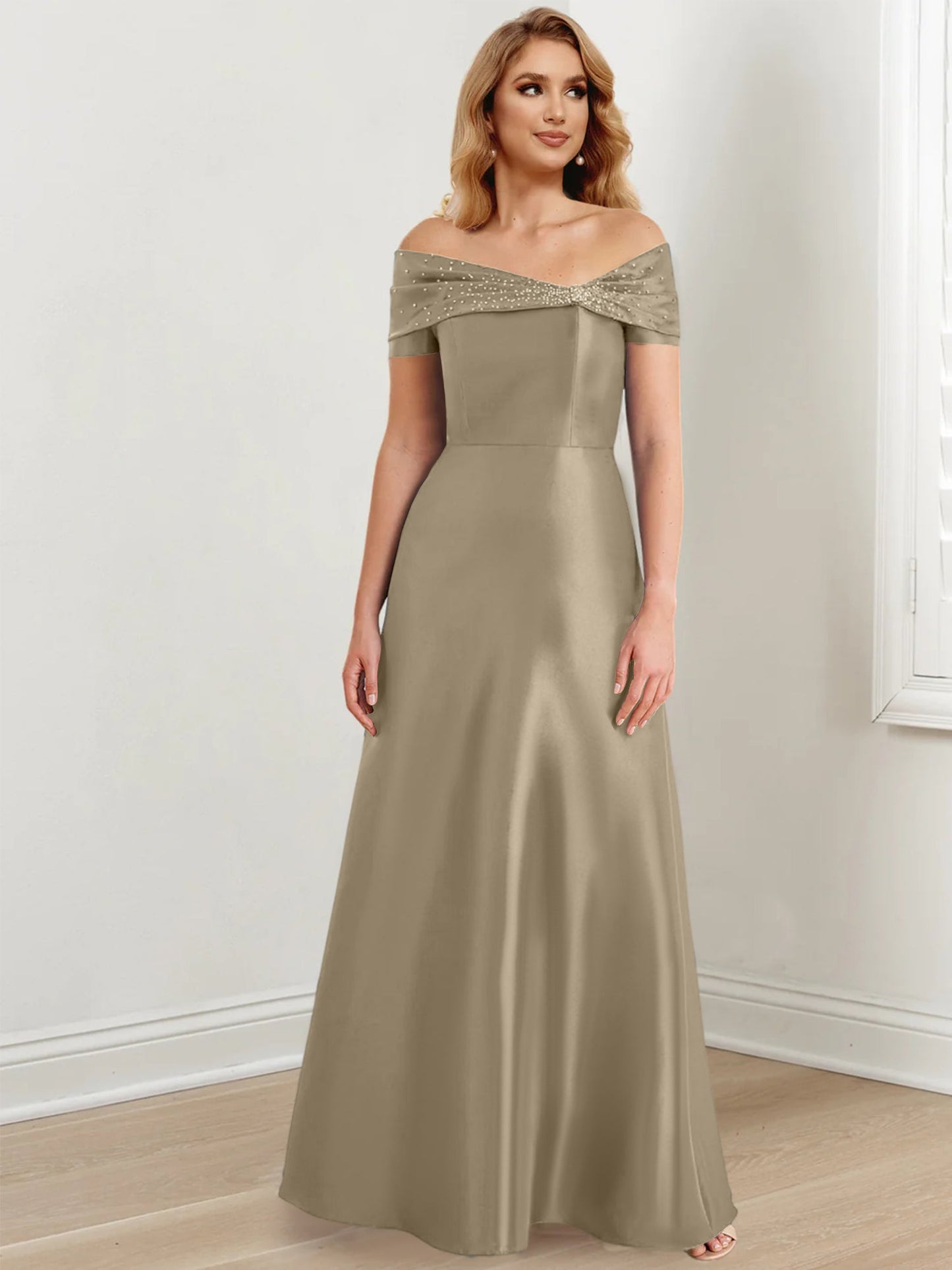 A-Line/Princess Satin Off-the-Shoulder Sleeveless Floor-Length Mother of the Bride Dresses