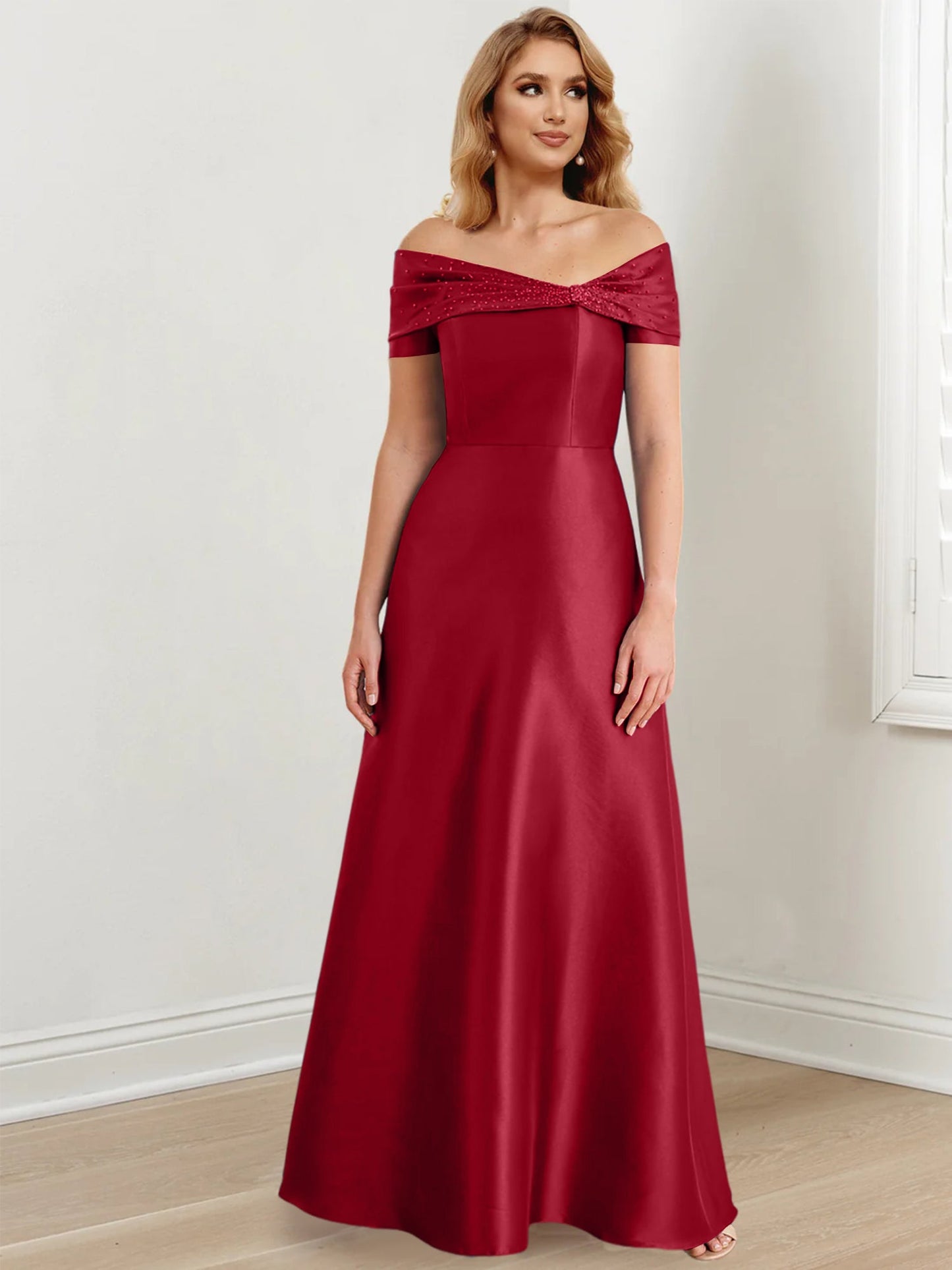 A-Line/Princess Satin Off-the-Shoulder Sleeveless Floor-Length Mother of the Bride Dresses
