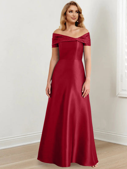 A-Line/Princess Satin Off-the-Shoulder Sleeveless Floor-Length Mother of the Bride Dresses