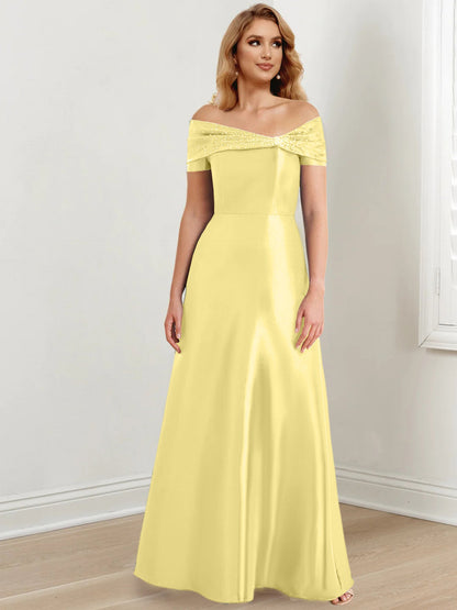 A-Line/Princess Satin Off-the-Shoulder Sleeveless Floor-Length Mother of the Bride Dresses