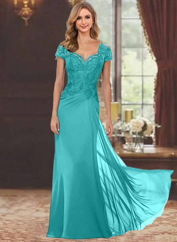 Trumpet/Mermaid Sweetheart Short Sleeves Floor-Length Mother of the Bride Dresses with Appliques Lace