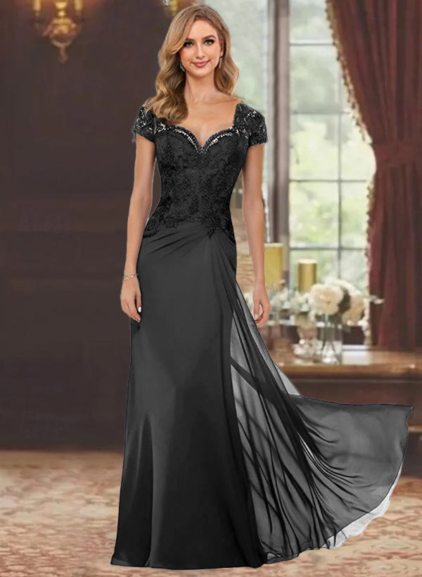 Trumpet/Mermaid Sweetheart Short Sleeves Floor-Length Mother of the Bride Dresses with Appliques Lace
