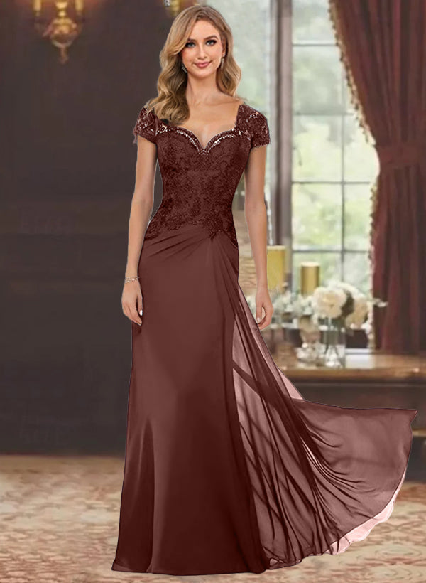 Trumpet/Mermaid Sweetheart Short Sleeves Floor-Length Mother of the Bride Dresses with Appliques Lace