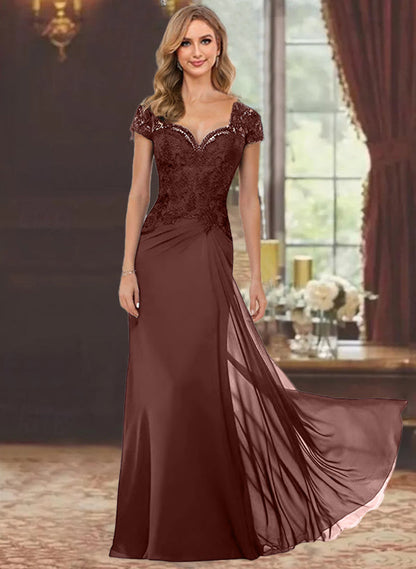 Trumpet/Mermaid Sweetheart Short Sleeves Floor-Length Mother of the Bride Dresses with Appliques Lace