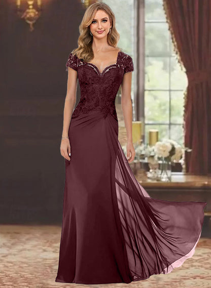 Trumpet/Mermaid Sweetheart Short Sleeves Floor-Length Mother of the Bride Dresses with Appliques Lace