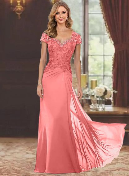 Trumpet/Mermaid Sweetheart Short Sleeves Floor-Length Mother of the Bride Dresses with Appliques Lace