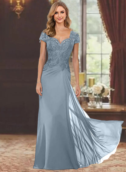 Trumpet/Mermaid Sweetheart Short Sleeves Floor-Length Mother of the Bride Dresses with Appliques Lace