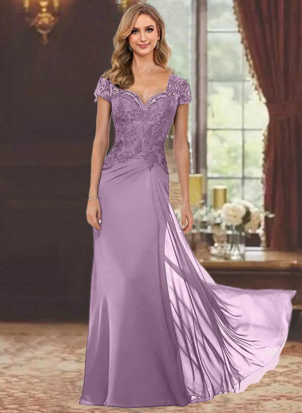 Trumpet/Mermaid Sweetheart Short Sleeves Floor-Length Mother of the Bride Dresses with Appliques Lace