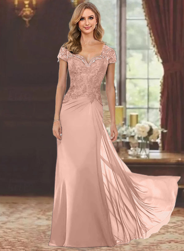 Trumpet/Mermaid Sweetheart Short Sleeves Floor-Length Mother of the Bride Dresses with Appliques Lace
