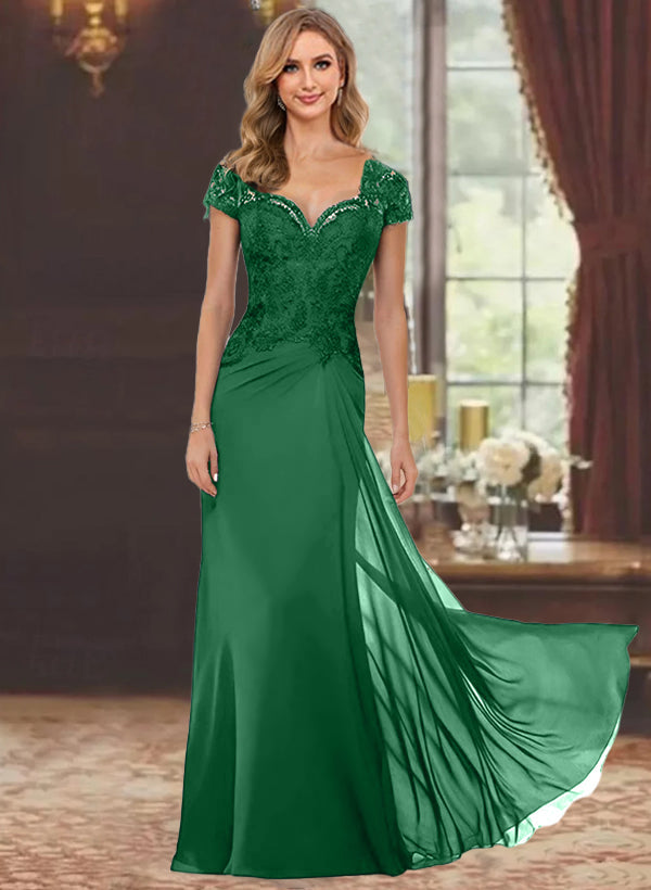 Trumpet/Mermaid Sweetheart Short Sleeves Floor-Length Mother of the Bride Dresses with Appliques Lace