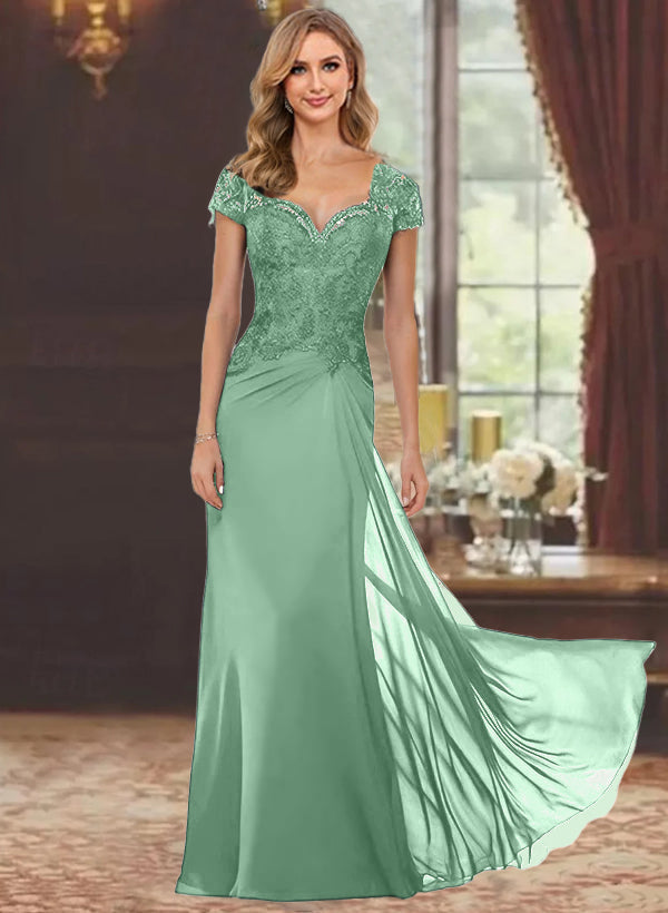 Trumpet/Mermaid Sweetheart Short Sleeves Floor-Length Mother of the Bride Dresses with Appliques Lace