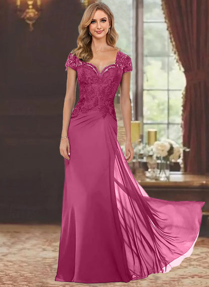 Trumpet/Mermaid Sweetheart Short Sleeves Floor-Length Mother of the Bride Dresses with Appliques Lace
