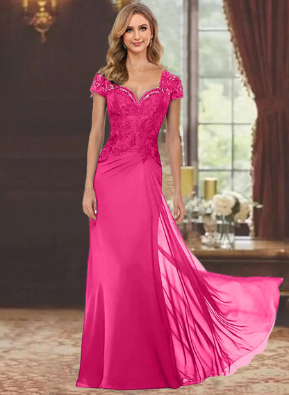 Trumpet/Mermaid Sweetheart Short Sleeves Floor-Length Mother of the Bride Dresses with Appliques Lace