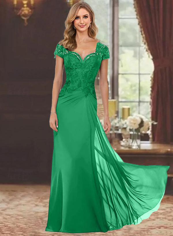 Trumpet/Mermaid Sweetheart Short Sleeves Floor-Length Mother of the Bride Dresses with Appliques Lace