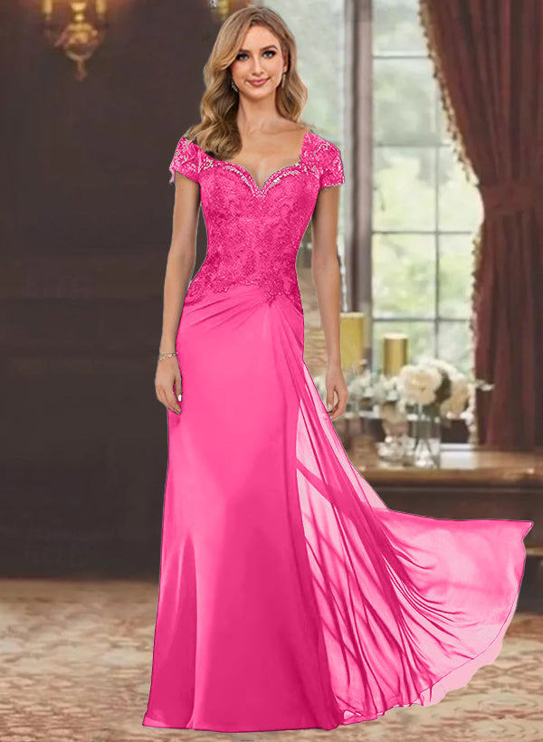 Trumpet/Mermaid Sweetheart Short Sleeves Floor-Length Mother of the Bride Dresses with Appliques Lace