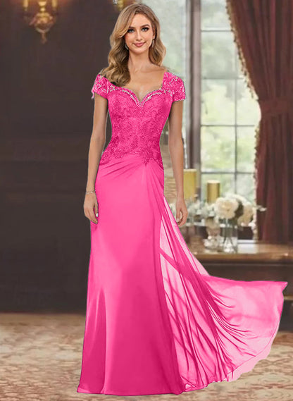 Trumpet/Mermaid Sweetheart Short Sleeves Floor-Length Mother of the Bride Dresses with Appliques Lace