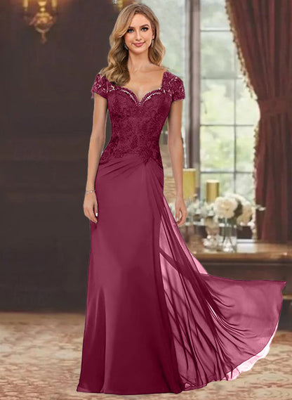 Trumpet/Mermaid Sweetheart Short Sleeves Floor-Length Mother of the Bride Dresses with Appliques Lace