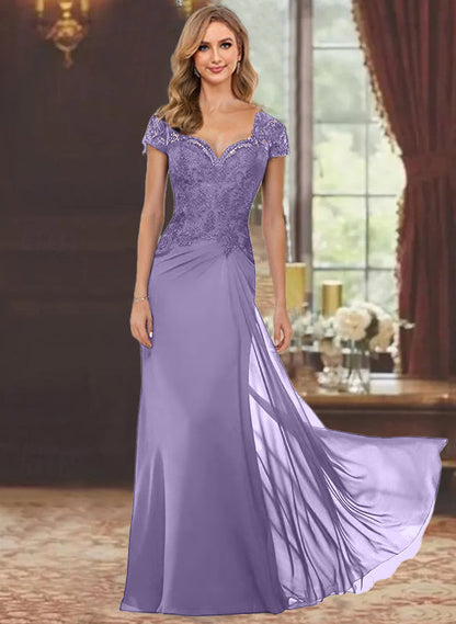 Trumpet/Mermaid Sweetheart Short Sleeves Floor-Length Mother of the Bride Dresses with Appliques Lace