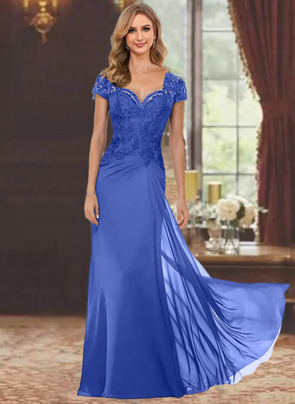 Trumpet/Mermaid Sweetheart Short Sleeves Floor-Length Mother of the Bride Dresses with Appliques Lace