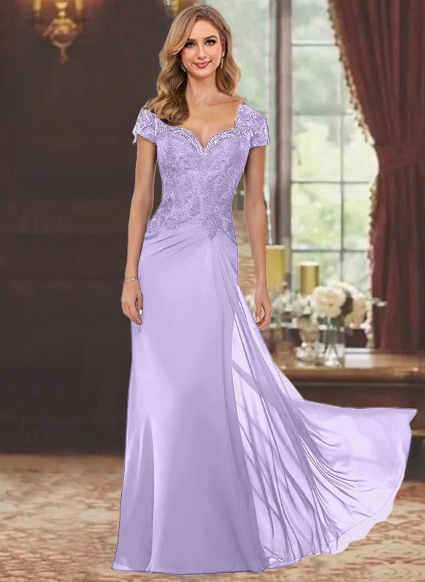 Trumpet/Mermaid Sweetheart Short Sleeves Floor-Length Mother of the Bride Dresses with Appliques Lace