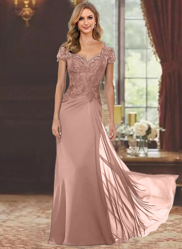 Trumpet/Mermaid Sweetheart Short Sleeves Floor-Length Mother of the Bride Dresses with Appliques Lace