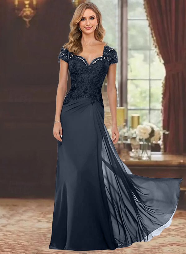 Trumpet/Mermaid Sweetheart Short Sleeves Floor-Length Mother of the Bride Dresses with Appliques Lace