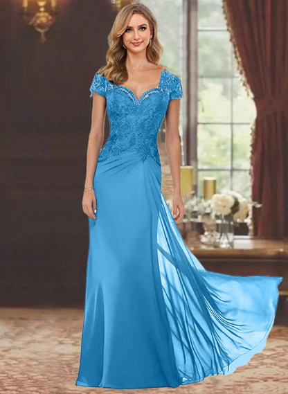 Trumpet/Mermaid Sweetheart Short Sleeves Floor-Length Mother of the Bride Dresses with Appliques Lace