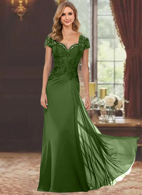 Trumpet/Mermaid Sweetheart Short Sleeves Floor-Length Mother of the Bride Dresses with Appliques Lace