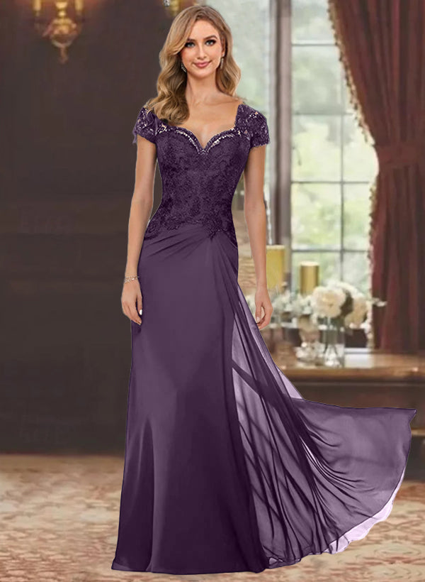 Trumpet/Mermaid Sweetheart Short Sleeves Floor-Length Mother of the Bride Dresses with Appliques Lace
