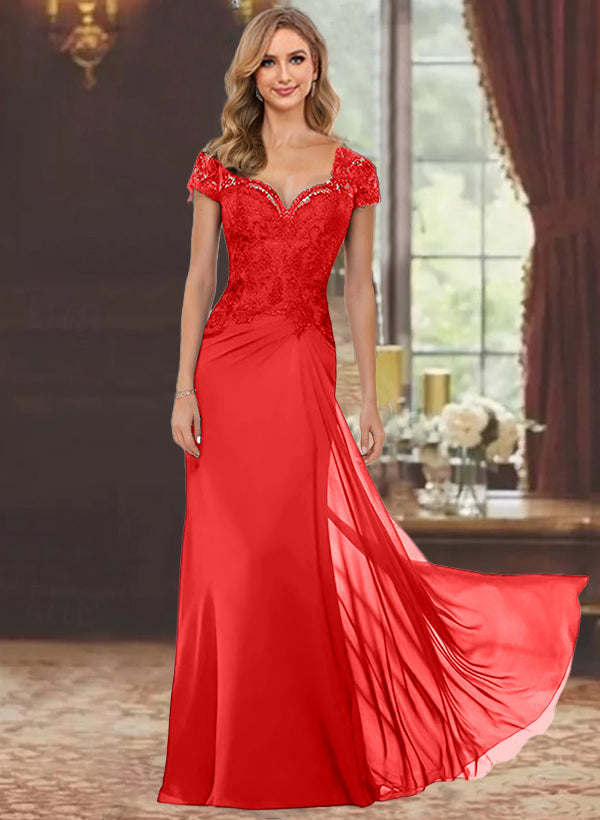 Trumpet/Mermaid Sweetheart Short Sleeves Floor-Length Mother of the Bride Dresses with Appliques Lace