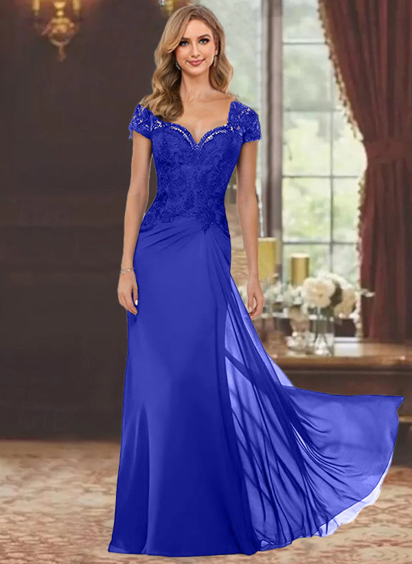 Trumpet/Mermaid Sweetheart Short Sleeves Floor-Length Mother of the Bride Dresses with Appliques Lace