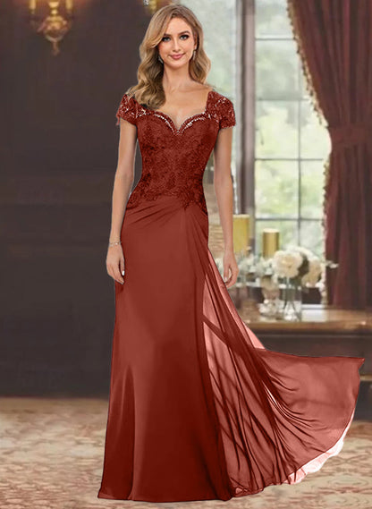 Trumpet/Mermaid Sweetheart Short Sleeves Floor-Length Mother of the Bride Dresses with Appliques Lace