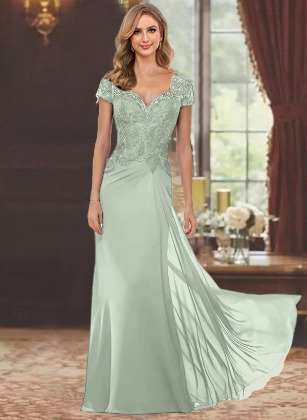 Trumpet/Mermaid Sweetheart Short Sleeves Floor-Length Mother of the Bride Dresses with Appliques Lace