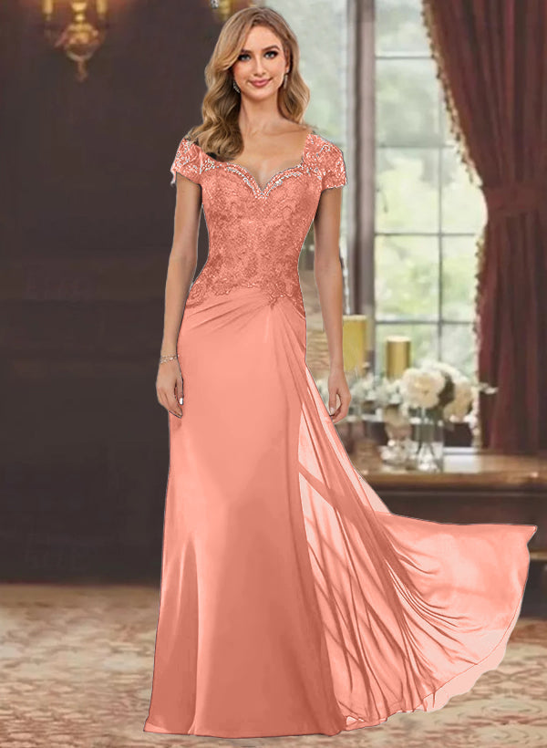 Trumpet/Mermaid Sweetheart Short Sleeves Floor-Length Mother of the Bride Dresses with Appliques Lace