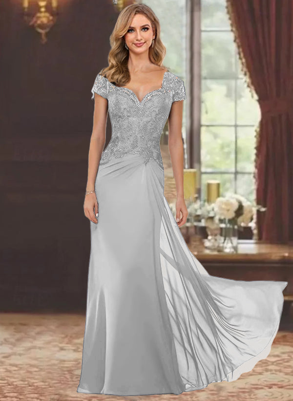 Trumpet/Mermaid Sweetheart Short Sleeves Floor-Length Mother of the Bride Dresses with Appliques Lace