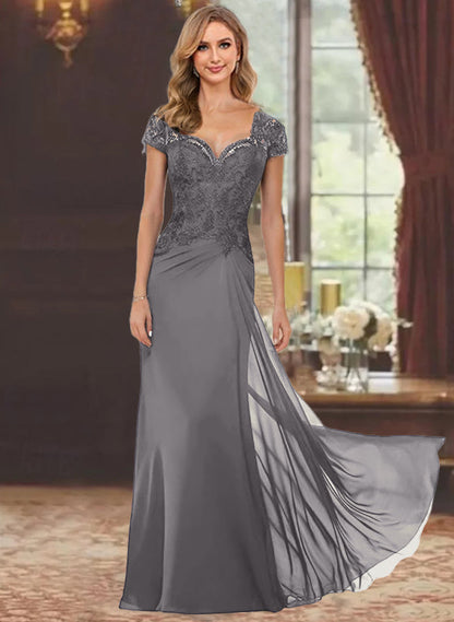 Trumpet/Mermaid Sweetheart Short Sleeves Floor-Length Mother of the Bride Dresses with Appliques Lace