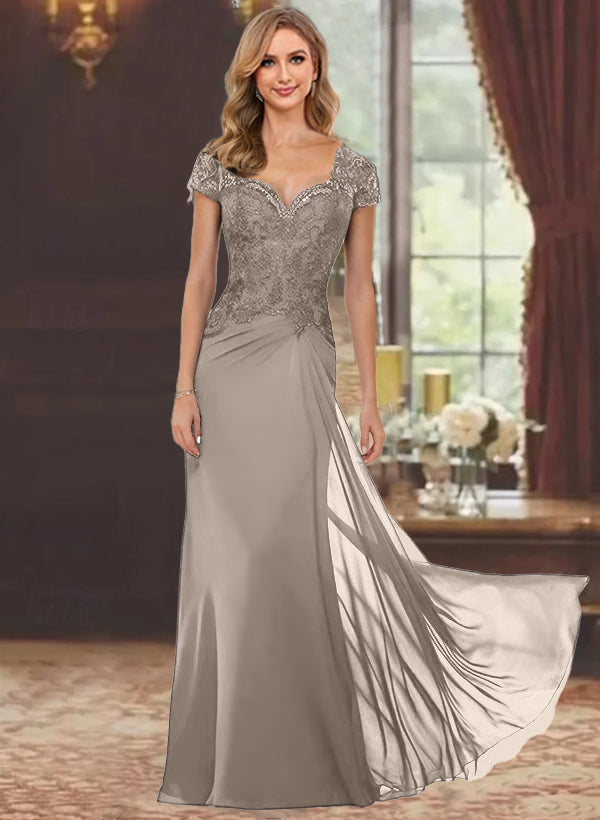 Trumpet/Mermaid Sweetheart Short Sleeves Floor-Length Mother of the Bride Dresses with Appliques Lace