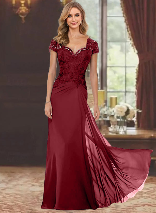 Trumpet/Mermaid Sweetheart Short Sleeves Floor-Length Mother of the Bride Dresses with Appliques Lace