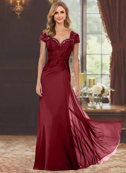 Trumpet/Mermaid Sweetheart Short Sleeves Floor-Length Mother of the Bride Dresses with Appliques Lace