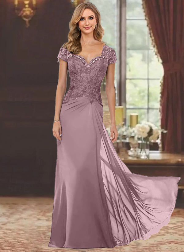Trumpet/Mermaid Sweetheart Short Sleeves Floor-Length Mother of the Bride Dresses with Appliques Lace