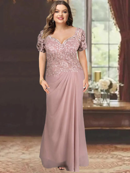 Trumpet/Mermaid Sweetheart Short Sleeves Floor-Length Mother of the Bride Dresses with Appliques Lace