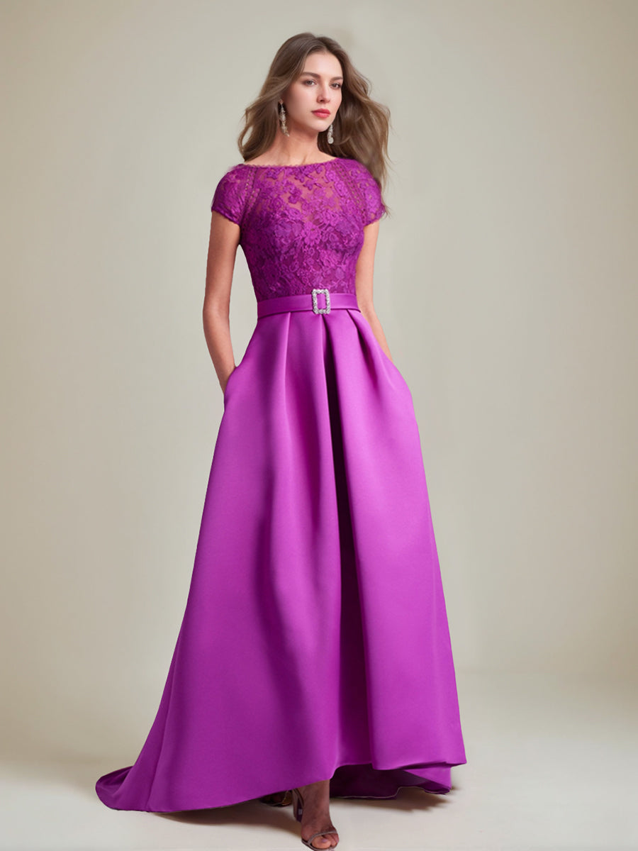 A-Line/Princess Scoop Short Sleeves Sequins Bridesmaid Dresses