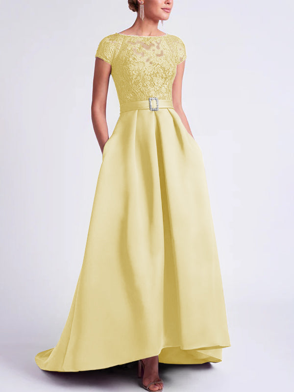 A-Line/Princess Scoop Short Sleeves Mother of the Bride Dresses with Ruffles & 3D Floral main image 1