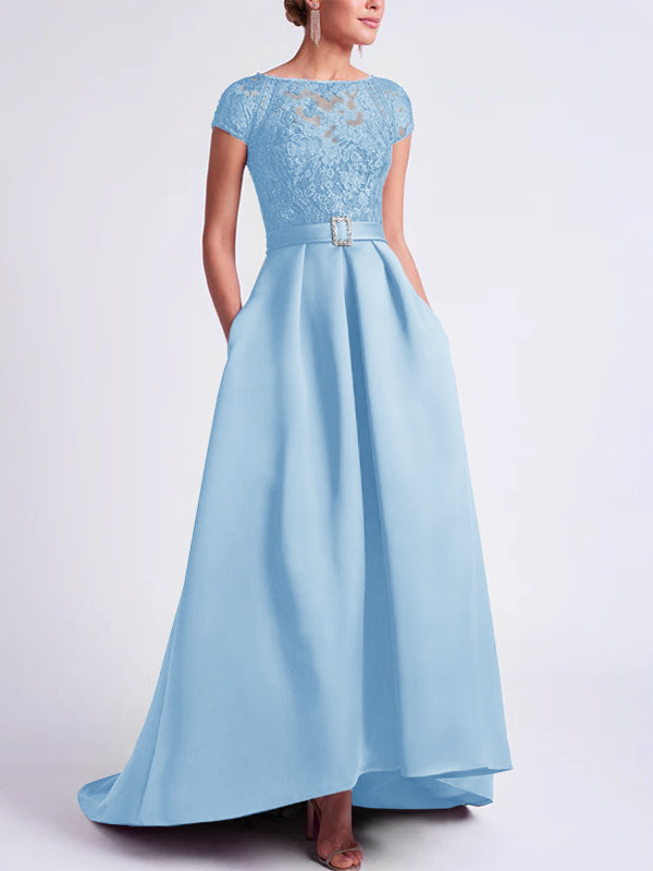 A-Line/Princess Scoop Short Sleeves Asymmetrical Plus Size Bridesmaid Dresses with Ruffles main image 1