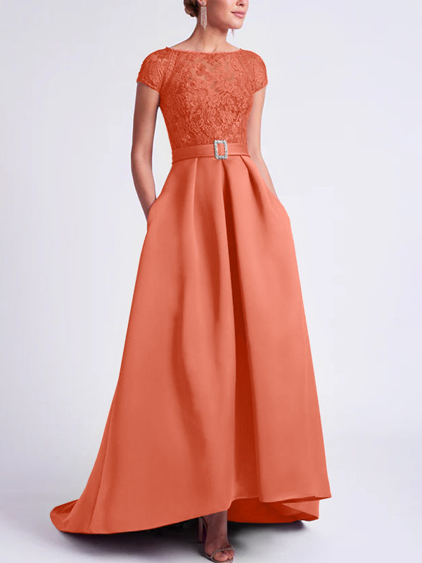 A-Line/Princess Scoop Short Sleeves Belt Junior Bridesmaid Dresses