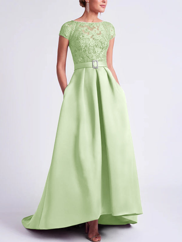 A-Line/Princess Scoop Short Sleeves Mother of the Bride Dresses with Sash main image 1