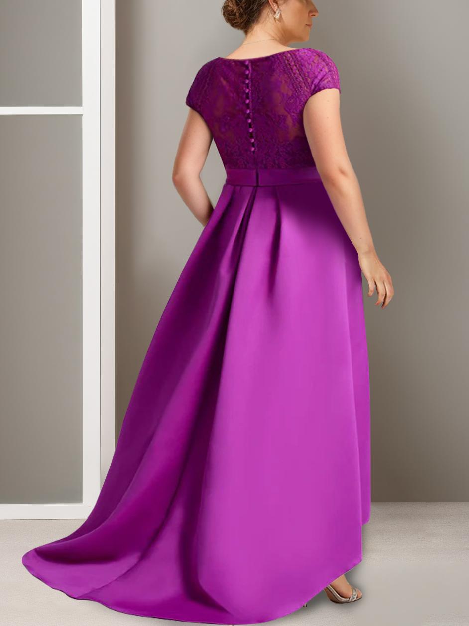 A-Line/Princess Scoop Short Sleeves Evening Dresses with Split Side & Sequins
